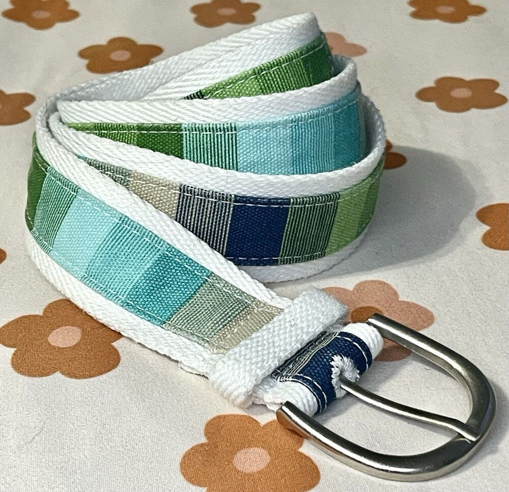 Aeropostale Vintage Y2K Web Belt Ribbon Squares Green Blue Plaid S/M 90s Boho